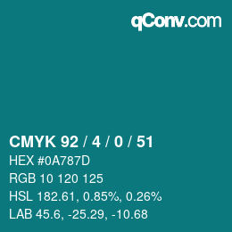 Color code: CMYK 92 / 4 / 0 / 51 | qconv.com