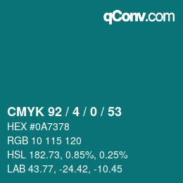 Color code: CMYK 92 / 4 / 0 / 53 | qconv.com