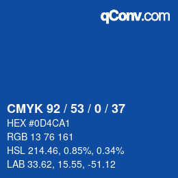 カラーコード: CMYK 92 / 53 / 0 / 37 | qconv.com