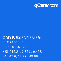 颜色代码: CMYK 92 / 54 / 0 / 9 | qconv.com
