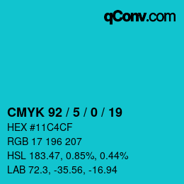 カラーコード: CMYK 92 / 5 / 0 / 19 | qconv.com