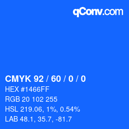 カラーコード: CMYK 92 / 60 / 0 / 0 | qconv.com