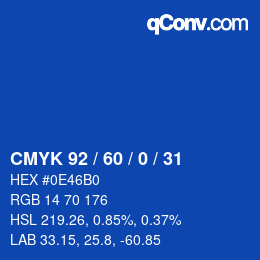 カラーコード: CMYK 92 / 60 / 0 / 31 | qconv.com