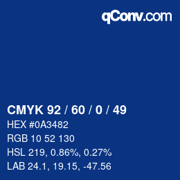 颜色代码: CMYK 92 / 60 / 0 / 49 | qconv.com