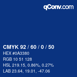 カラーコード: CMYK 92 / 60 / 0 / 50 | qconv.com