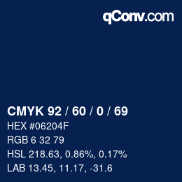 カラーコード: CMYK 92 / 60 / 0 / 69 | qconv.com