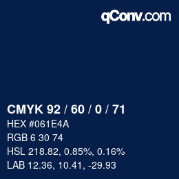 颜色代码: CMYK 92 / 60 / 0 / 71 | qconv.com