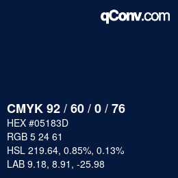 カラーコード: CMYK 92 / 60 / 0 / 76 | qconv.com