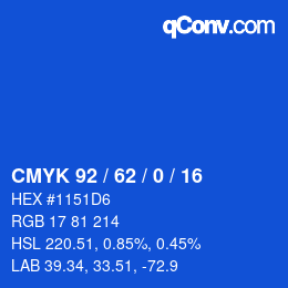 Farbcode: CMYK 92 / 62 / 0 / 16 | qconv.com
