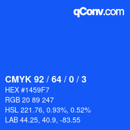 カラーコード: CMYK 92 / 64 / 0 / 3 | qconv.com