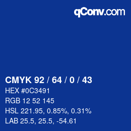 Color code: CMYK 92 / 64 / 0 / 43 | qconv.com