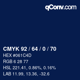 颜色代码: CMYK 92 / 64 / 0 / 70 | qconv.com