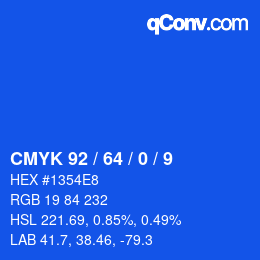 カラーコード: CMYK 92 / 64 / 0 / 9 | qconv.com