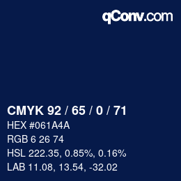 カラーコード: CMYK 92 / 65 / 0 / 71 | qconv.com