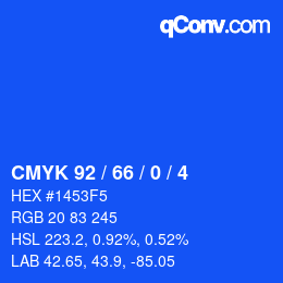 Color code: CMYK 92 / 66 / 0 / 4 | qconv.com