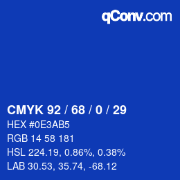 カラーコード: CMYK 92 / 68 / 0 / 29 | qconv.com