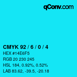 カラーコード: CMYK 92 / 6 / 0 / 4 | qconv.com