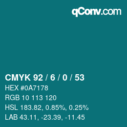 カラーコード: CMYK 92 / 6 / 0 / 53 | qconv.com