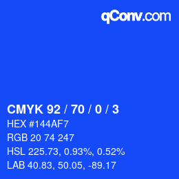 カラーコード: CMYK 92 / 70 / 0 / 3 | qconv.com