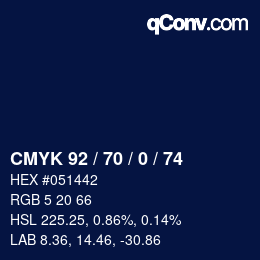 カラーコード: CMYK 92 / 70 / 0 / 74 | qconv.com