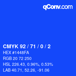 Farbcode: CMYK 92 / 71 / 0 / 2 | qconv.com
