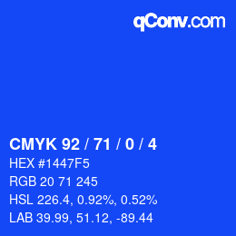 Color code: CMYK 92 / 71 / 0 / 4 | qconv.com