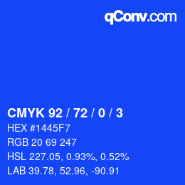 カラーコード: CMYK 92 / 72 / 0 / 3 | qconv.com