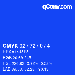 Color code: CMYK 92 / 72 / 0 / 4 | qconv.com