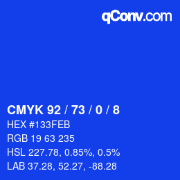 カラーコード: CMYK 92 / 73 / 0 / 8 | qconv.com