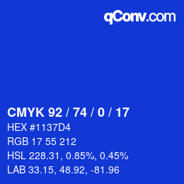 カラーコード: CMYK 92 / 74 / 0 / 17 | qconv.com