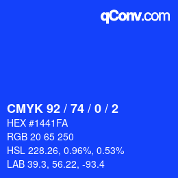 Color code: CMYK 92 / 74 / 0 / 2 | qconv.com