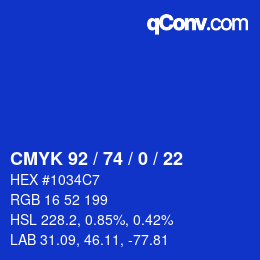 Color code: CMYK 92 / 74 / 0 / 22 | qconv.com