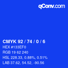 カラーコード: CMYK 92 / 74 / 0 / 6 | qconv.com