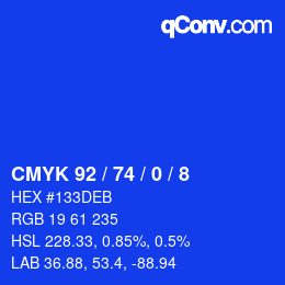 颜色代码: CMYK 92 / 74 / 0 / 8 | qconv.com