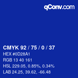 カラーコード: CMYK 92 / 75 / 0 / 37 | qconv.com