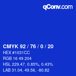 カラーコード: CMYK 92 / 76 / 0 / 20 | qconv.com