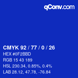 カラーコード: CMYK 92 / 77 / 0 / 26 | qconv.com