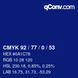 Color code: CMYK 92 / 77 / 0 / 53 | qconv.com