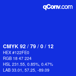 カラーコード: CMYK 92 / 79 / 0 / 12 | qconv.com