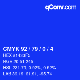 カラーコード: CMYK 92 / 79 / 0 / 4 | qconv.com