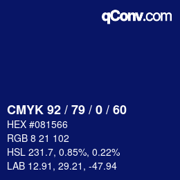 カラーコード: CMYK 92 / 79 / 0 / 60 | qconv.com