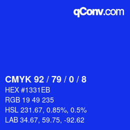 カラーコード: CMYK 92 / 79 / 0 / 8 | qconv.com