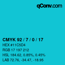 カラーコード: CMYK 92 / 7 / 0 / 17 | qconv.com