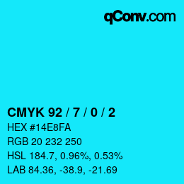 颜色代码: CMYK 92 / 7 / 0 / 2 | qconv.com