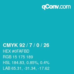 カラーコード: CMYK 92 / 7 / 0 / 26 | qconv.com