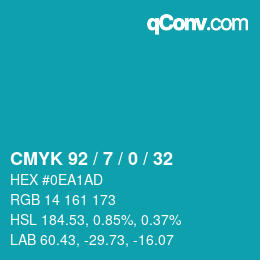 颜色代码: CMYK 92 / 7 / 0 / 32 | qconv.com