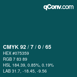 カラーコード: CMYK 92 / 7 / 0 / 65 | qconv.com