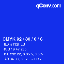 カラーコード: CMYK 92 / 80 / 0 / 8 | qconv.com