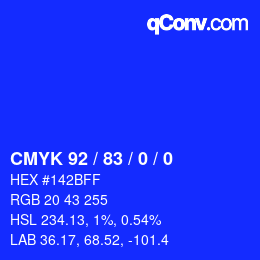 カラーコード: CMYK 92 / 83 / 0 / 0 | qconv.com