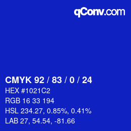 カラーコード: CMYK 92 / 83 / 0 / 24 | qconv.com
